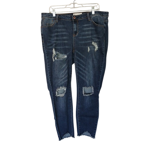 Angel Kiss Heavily Distressed Dark Wash Ankle Skinny Jeans Size 16 - Picture 1 of 10